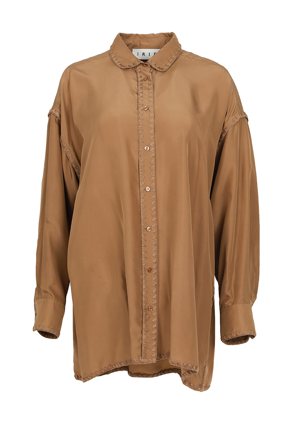 [Sample Sale] 블랭킷 스티치 실크 오버사이즈 셔츠 Camel